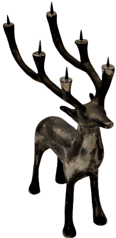 PİRİNC GÜMÜŞ KAPLAMA  BOYNUZLARINA ALTI ADET MUM TAKILAN  YENİ YIL HABERCİSİ ÖZEL TASARIM  GEYİK