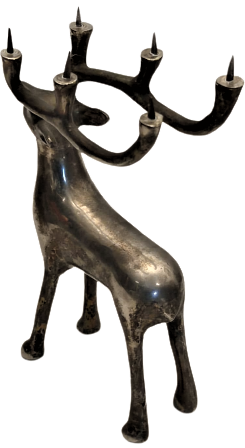 PİRİNC GÜMÜŞ KAPLAMA  BOYNUZLARINA ALTI ADET MUM TAKILAN  YENİ YIL HABERCİSİ ÖZEL TASARIM  GEYİK