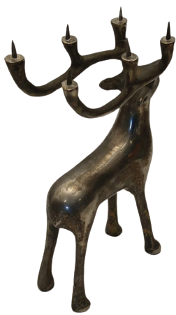 PİRİNC GÜMÜŞ KAPLAMA  BOYNUZLARINA ALTI ADET MUM TAKILAN  YENİ YIL HABERCİSİ ÖZEL TASARIM  GEYİK