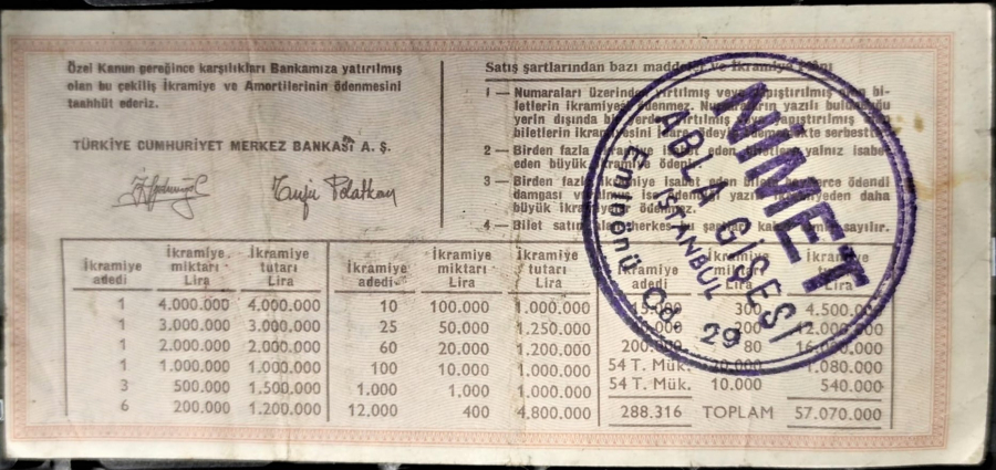 MİLLİ PİYANGO 9 AGUSTOS 1979  CEKİLİŞ TARİHLİ CEYREK BİLET 269640 SERİ NOLU 20 LİRA FİYATLI TEMİZ PİYANGO BİLETİ