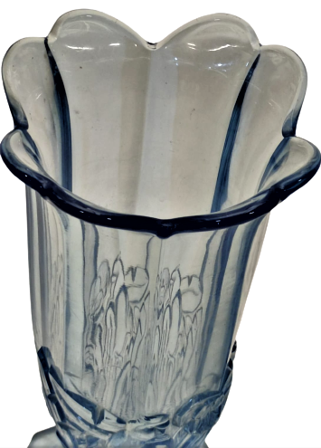 OSMANLI VAZO AGZI MARUL FOMDA RENK MÜHTEŞEM UCUK MAVİ  CAMDAN ÜZERİ ALT TARAFINDA KABARTMA SEKİZ KÖŞELİ AYAK