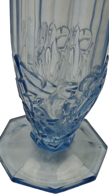 OSMANLI VAZO AGZI MARUL FOMDA RENK MÜHTEŞEM UCUK MAVİ  CAMDAN ÜZERİ ALT TARAFINDA KABARTMA SEKİZ KÖŞELİ AYAK