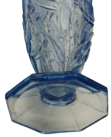 OSMANLI VAZO AGZI MARUL FOMDA RENK MÜHTEŞEM UCUK MAVİ  CAMDAN ÜZERİ ALT TARAFINDA KABARTMA SEKİZ KÖŞELİ AYAK