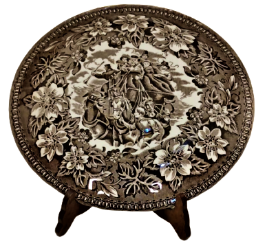 1828 COACHİNG TAVERNS ROYAL TUDOR STAFFORDSHIRE ENGLAND PORSELEN DUVAR TABAGI 4  ATLI POSTA ARABASI 