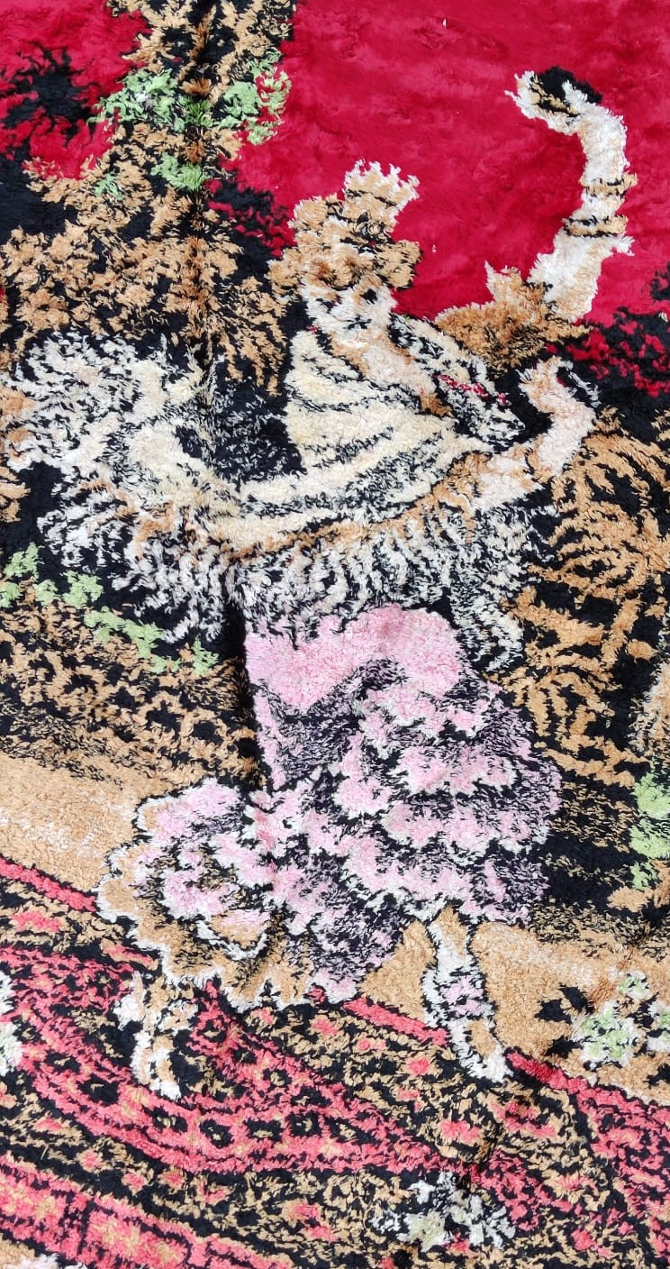 1950 FİLOŞ EL TEZGAH DOKUMASI DANS EDEN RAKKASELER VE CALGI CALAN CENGİLER CANLI RENKLERDE DUVAR HALISI