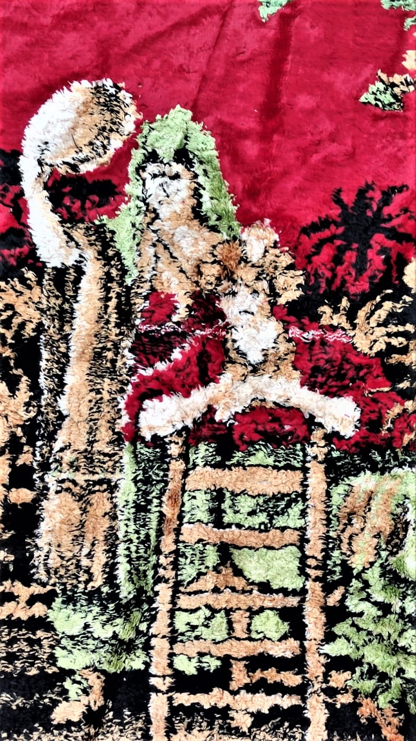 1950 FİLOŞ EL TEZGAH DOKUMASI DANS EDEN RAKKASELER VE CALGI CALAN CENGİLER CANLI RENKLERDE DUVAR HALISI