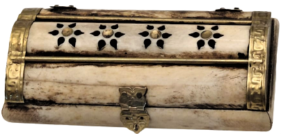 MÜCEVHER KUTUSU EL YAPIMI KEMİK ÜZERİ CİCEK KENARLAR MENTEŞELER KİLİT SİSTEMİ PİRİNC 