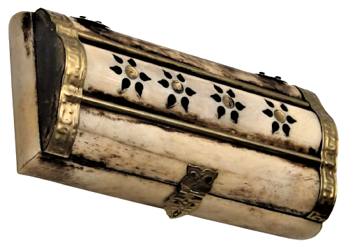 MÜCEVHER KUTUSU EL YAPIMI KEMİK ÜZERİ CİCEK KENARLAR MENTEŞELER KİLİT SİSTEMİ PİRİNC 