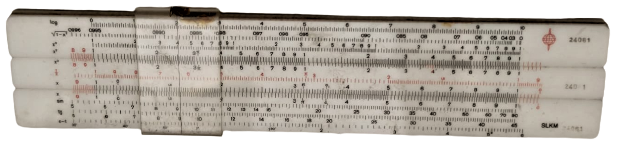 1960 VİNTAGE SKALA SKLM LOGARİTMİK SÜRGÜLÜ CETVEL ÖRJİNAL DAMGALI DERİ MUHAFAZASINDA MUHENDİSLİK CETVELİ