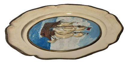 1950 FİBERGLASS EL YAPIM DUVAR TABAGI İCERSİNDE EL BOYAMA DENİZDE ÜC DİREKLİ KORSAN GEMİSİ