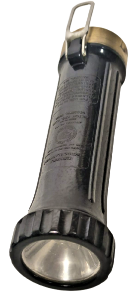 U.S.N. PERMISSIBLE ELECTRİC FLASHLIGHT USA 2. DUNYA ŞAVAŞI BAKALİT PİLLİ EL FENERİ ASKI APARATI DEVAMLI YAKMA VE FASILALI AC KAPA DUGMELİ