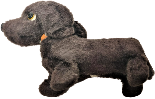 1970 PİLLİ KOYU KAHVERENGİ PELÜŞ KAPLI YURURKEN HAVLAYAN PİL KUTULU HAREKETLİ OYUNCAK  KÖPEK