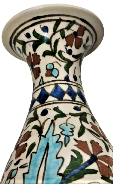 KUTAHYA  VAZO EL YAPIM ÜZERİ EL BOYAMA OSMANLI KARANFİLLERİ NAKŞEDİLMİŞ 