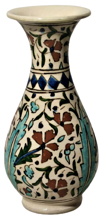 KUTAHYA  VAZO EL YAPIM ÜZERİ EL BOYAMA OSMANLI KARANFİLLERİ NAKŞEDİLMİŞ 