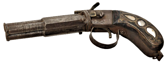 ÜC NAMLULU MEKANİK SEDEF KAKMALI KABZA EL YAPIMI ANTEP DOLDURMA CAKMAKLI TABANCA