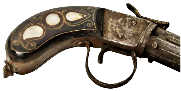 ÜC NAMLULU MEKANİK SEDEF KAKMALI KABZA EL YAPIMI ANTEP DOLDURMA CAKMAKLI TABANCA