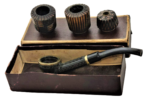 1940 ORJİNAL KUTUSUNDA 3 BAŞLIK DEİŞEBİLEN FARKLI FORMLARDA GÜL AGACI PİPO TAKIMI