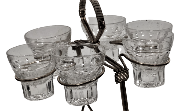 1960 NOSTAJI İCKİ TAKIMI AYAKLI SEYYAR STANDINDA ALTI ADET BARDAK LİKÖR VEYA SHOT BARDAGI OLARAK KULLANIMA UYGUN