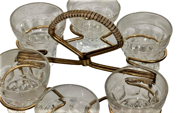 1960 NOSTAJI İCKİ TAKIMI AYAKLI SEYYAR STANDINDA ALTI ADET BARDAK LİKÖR VEYA SHOT BARDAGI OLARAK KULLANIMA UYGUN