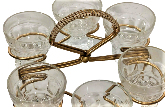 1960 NOSTAJI İCKİ TAKIMI AYAKLI SEYYAR STANDINDA ALTI ADET BARDAK LİKÖR VEYA SHOT BARDAGI OLARAK KULLANIMA UYGUN