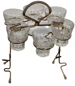 1960 NOSTAJI İCKİ TAKIMI AYAKLI SEYYAR STANDINDA ALTI ADET BARDAK LİKÖR VEYA SHOT BARDAGI OLARAK KULLANIMA UYGUN