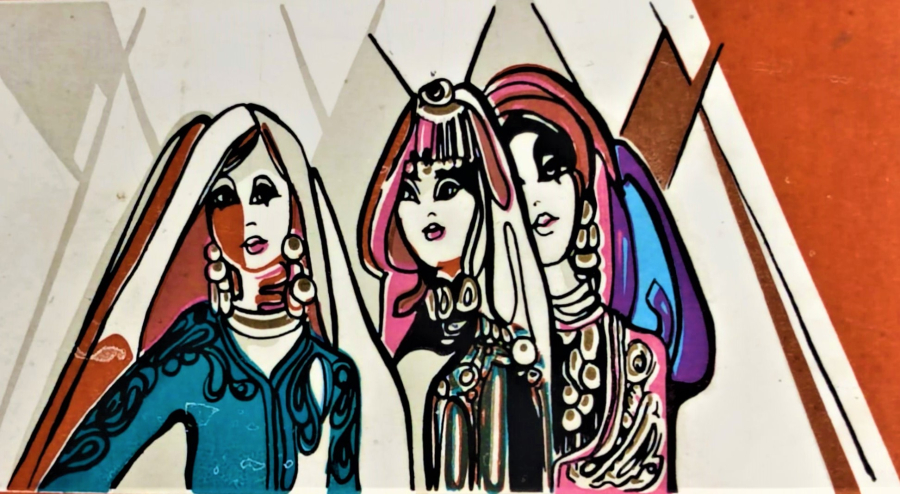 SÜMERBANK SERAMİK ŞU AN ÜRÜN TAM 51 YAŞINDA PANO ÜÇ KÖYLÜ GÜZELİ SERİSİ 1972 ÜRETİMİ SERİGRAFİ İPEK ELEK BASKI