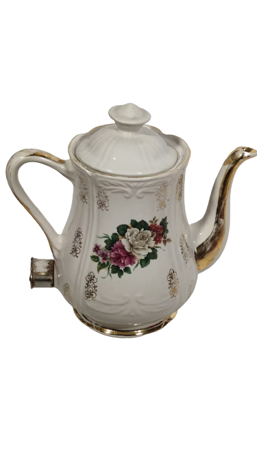 PORSEM ELEKTİRİKLİ PORSELEN KAPAKLI CAYDANLIK 220 VOLT 600 WAT ÜZERİ GÜL MOTİFLİ  ALTIN YALDIZ EL CEKME MOTİFLER