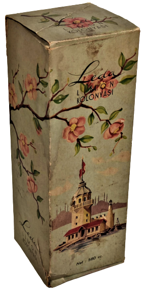 1960 LEDA LİMON KOLONYASI İSTAMBUL MANZARALI KARTON KUTU İCERSİNDE CAM KOLANYA ŞİŞESİ TAM TAKIM