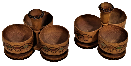 1960 AHŞAP ŞERBET BARDAGI ÜCLÜ TAŞIMA KULPLARINDA EL TORNASI YAPIMI ÜZERİ İŞLEMELİ 