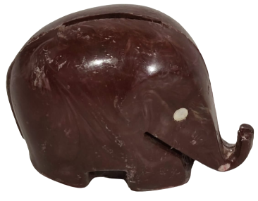 PAMUKBANK FİL FORMUNDA KAHVERENGİ PLASTİK UFAK BOYDA KUMBARA UZERİNDEKİ YAZISI SİLİNMİŞ