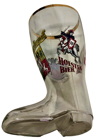 HOLSTEN BEIR BECK S PİLSNER URGUERL BİRA REKLAM ARMALARI OLAN ALMAN CAM BİRA BARDAGI CİZME ŞEKLİNDE TASARLANMIŞ 50 CC