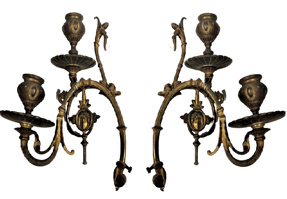 1930 FRANSIZ GOTİK TARZDA TASARLANMIŞ CİFT KOLLU DUVAR VEYA PİYANO ŞAMDANI İKİŞER  MUMLU