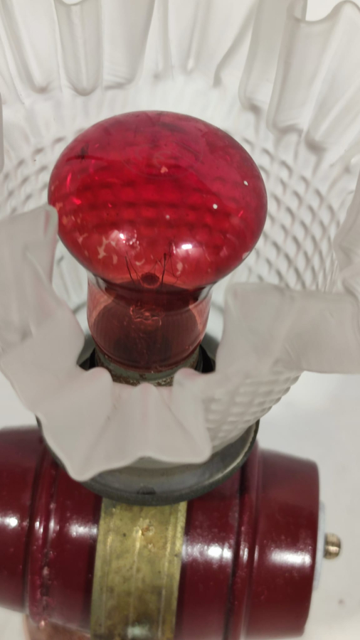 1930 FRANSIZ PORSELEN KAIDE VE MUSLUKLU FICI UZERİNDE PİRİNC MARUL CAM LAMP GECE LAMBASI