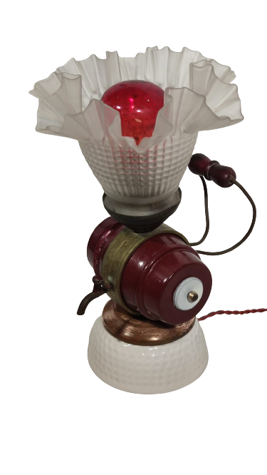 1930 FRANSIZ PORSELEN KAIDE VE MUSLUKLU FICI UZERİNDE PİRİNC MARUL CAM LAMP GECE LAMBASI