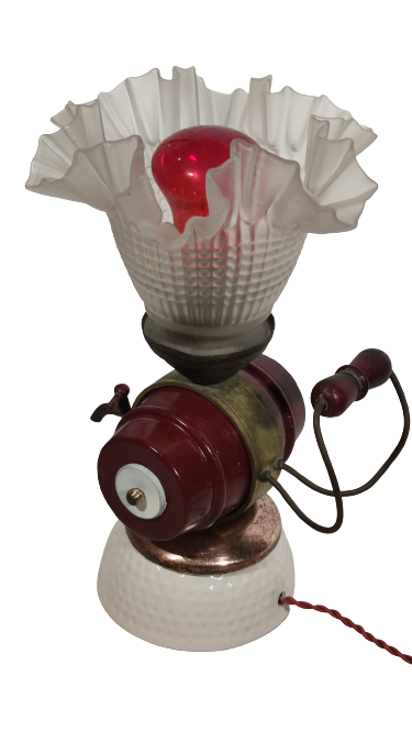 1930 FRANSIZ PORSELEN KAIDE VE MUSLUKLU FICI UZERİNDE PİRİNC MARUL CAM LAMP GECE LAMBASI