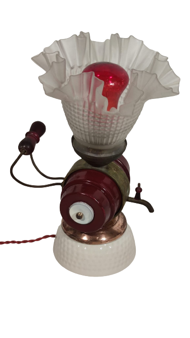 1930 FRANSIZ PORSELEN KAIDE VE MUSLUKLU FICI UZERİNDE PİRİNC MARUL CAM LAMP GECE LAMBASI