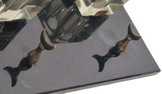 1910 OSMANLI  CİFT BİLLÜR CAM KAİDELİ HOKKA DİVİT KALEM KOYMA YERİ CİFT HİLAL ALEM YAZI HOKKA TAKIMI