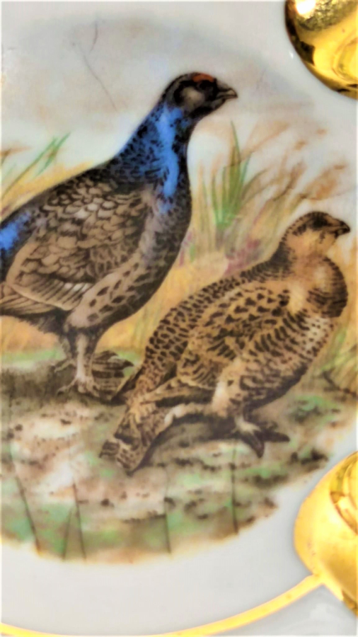 LİMOGES CİFT KÜLLÜK İCERLERİNDE KUŞ RESİMLİ DÖRTLÜ SIGARA KOYMA YERİ BULUNMAKTA KÜL TABLASI 