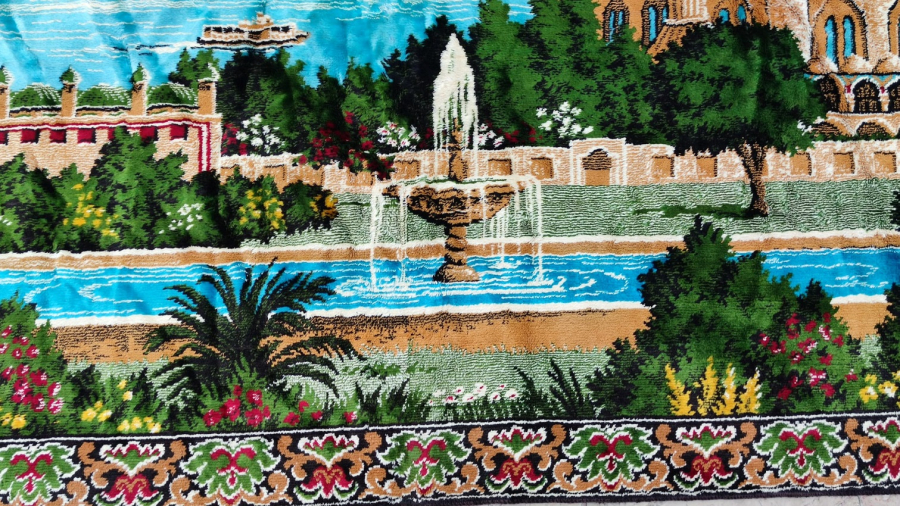 1970 FİLOŞ EL TEZGAH DOKUMASI BOGAZ KÖPRÜSÜ AYASOFYA CAMİİ CANLI RENKLERDE DUVAR HALISI