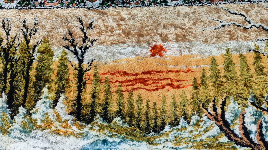 1960 FİLOŞ EL TEZGAH DOKUMASI GEYİK CEYLAN AİLESİYLE SÜRÜ ŞEKLİNDE GEZERKEN CANLI RENKLERDE DUVAR HALISI