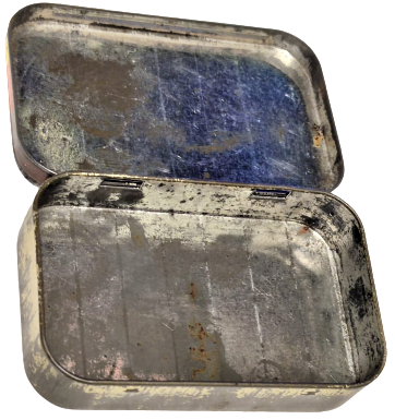 1960 MEGGEZONES PASTILLES MEDICINE TIN BOX WITH GREEK ADVERTISEMENT ENGLAND TENEKE PASTİL KUTUSU