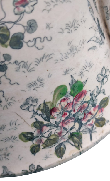 1920 DIGOIN SARREGUEMINES VICTORIA PORSELEN KULPLU ÜZERİ CİCEKLİ SURAHİ SORUNSUZDUR