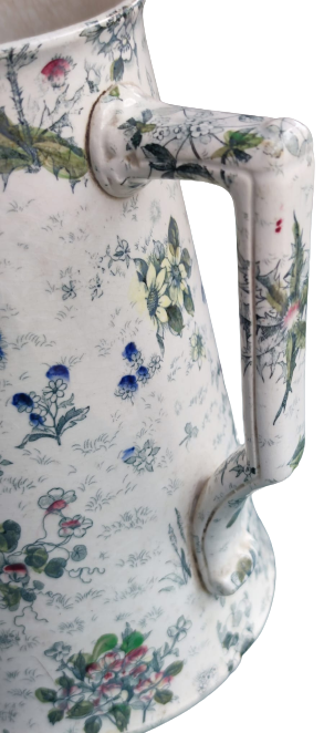 1920 DIGOIN SARREGUEMINES VICTORIA PORSELEN KULPLU ÜZERİ CİCEKLİ SURAHİ SORUNSUZDUR