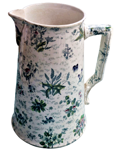 1920 DIGOIN SARREGUEMINES VICTORIA PORSELEN KULPLU ÜZERİ CİCEKLİ SURAHİ SORUNSUZDUR