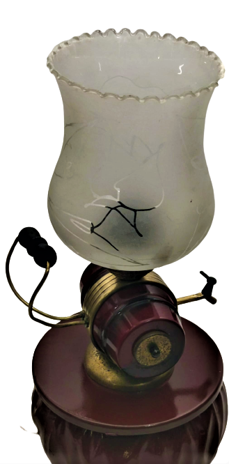 1930 FRANSIZ KAIDE VEBORDO  MUSLUKLU FICI UZERİNDE PİRİNC LALE FORM CAM LAMP GECE LAMBASI