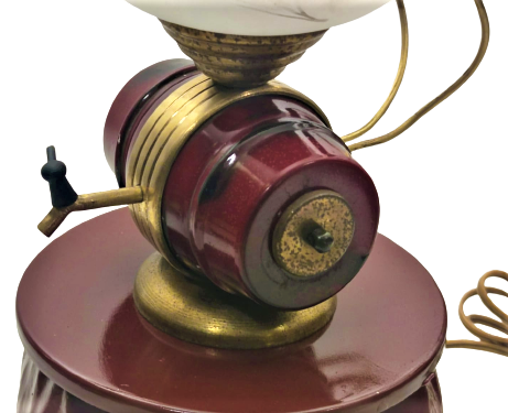 1930 FRANSIZ KAIDE VEBORDO  MUSLUKLU FICI UZERİNDE PİRİNC LALE FORM CAM LAMP GECE LAMBASI