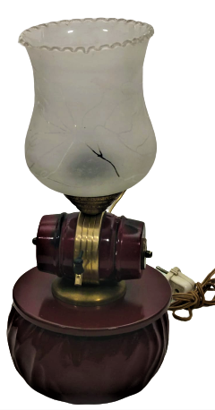 1930 FRANSIZ KAIDE VEBORDO  MUSLUKLU FICI UZERİNDE PİRİNC LALE FORM CAM LAMP GECE LAMBASI
