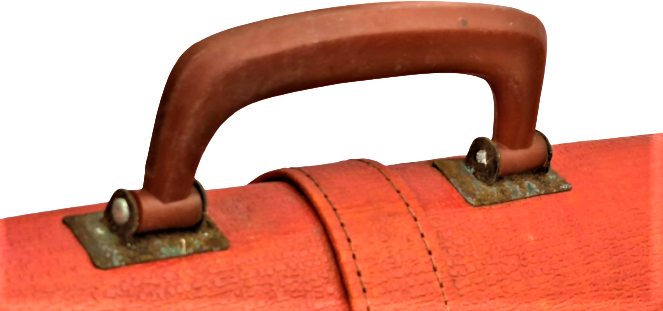 1960 KIRMIZI İCERSİ GÖZLU KARTON ÜZERİNE SÜNİ DERİ KAPLANMIŞ KİLİTLİ TASIMA KULPLU İLKOKUL CANTASI 