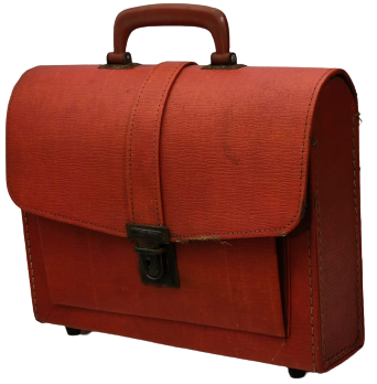 1960 KIRMIZI İCERSİ GÖZLU KARTON ÜZERİNE SÜNİ DERİ KAPLANMIŞ KİLİTLİ TASIMA KULPLU İLKOKUL CANTASI 