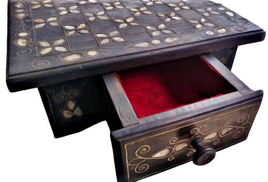 1980 ANTEP SEDEFKAR BİLAL USTA YAPIMI SEDEF KAKMA TEL CAKMA CEKMECELİ SANTRAC TAKIMI 